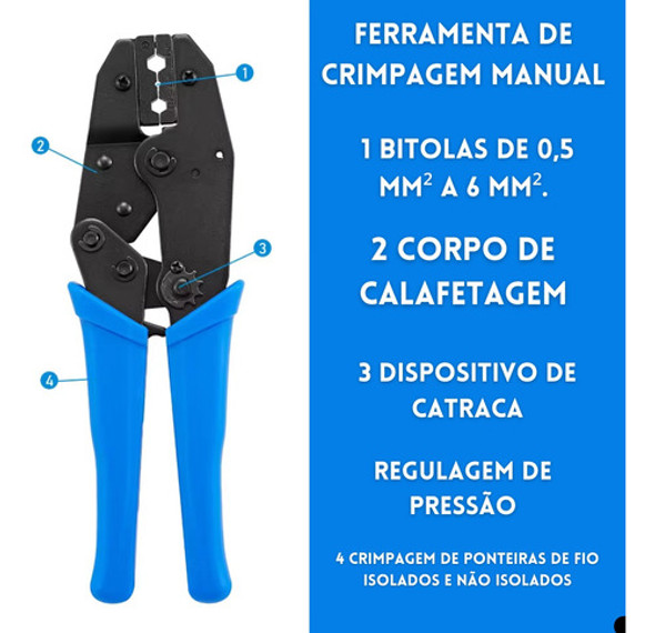 Alicate Crimpador Prensa Tubular Desencapador Conector Ilhos 1