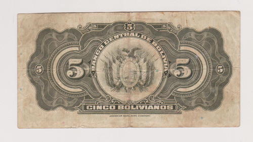 Billete Bolivia 5 Bolivianos Año 1928 Bueno + 1