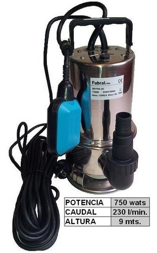 Bomba Sumergible Para Agua 1hp A.inox 750w 230l/min Cod15182 1