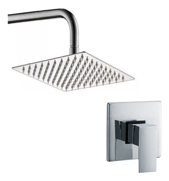 Set Ducha Monocomando Embutir + Flor Cuadrada 20 Caño 33 Cm 0