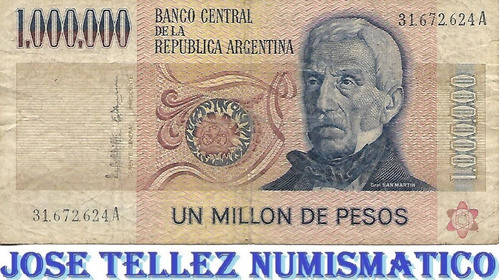 Bottero 2513 Billete 1000000 Pesos Ley 18188 B+ Palermo 0