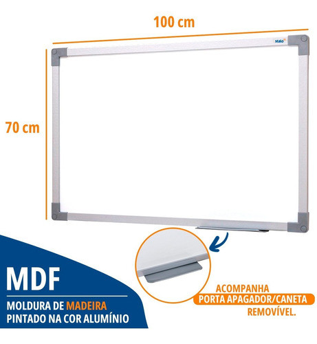 Lousa Quadro Branco 70x100 Soft Alumínio + 4 Caneta Apagador 1