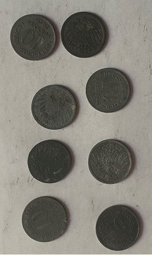 Alemania 8 Monedas De 10 Pfennig De 1918 20 22 Lote 950/10m 0