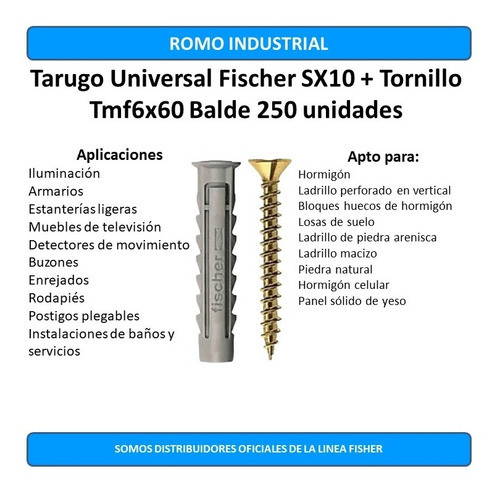 Tarugo Universal Fischer Sx10 + Tornillo Tmf6x60 Balde 250un 1