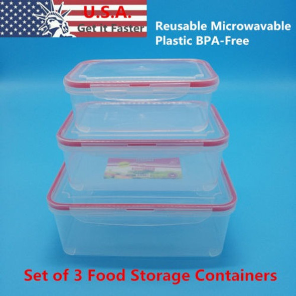 Set De 3 Caja Comida Pre Plástico Cocina Alimentos Contenedo 1