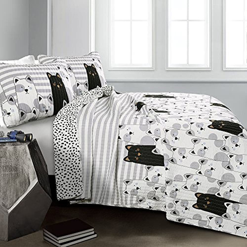 Exuberante Decoración Gris Y Negro Oso A Rayas Edredón Rever 1