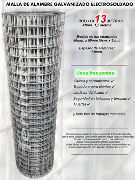 Malla Electrosoldada Alambre 50x50mm Rollo 1,20 X 13 Mts 1