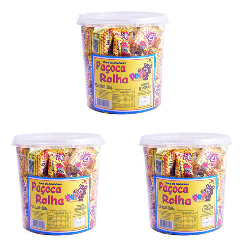 3 Potes Doce Paçoca Rolha Embalada C/ 56 Unidades Paçoquinha 0