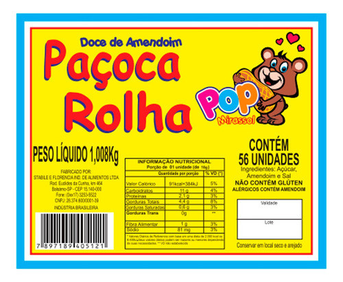 3 Potes Doce Paçoca Rolha Embalada C/ 56 Unidades Paçoquinha 1