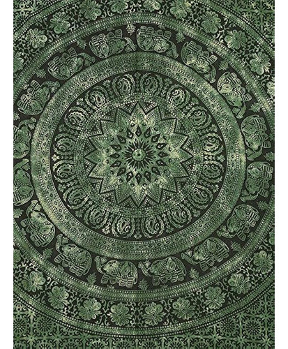 World Wide Kart Verde Oliva Tie Dye Twin Tapestry Hippie Wal 1