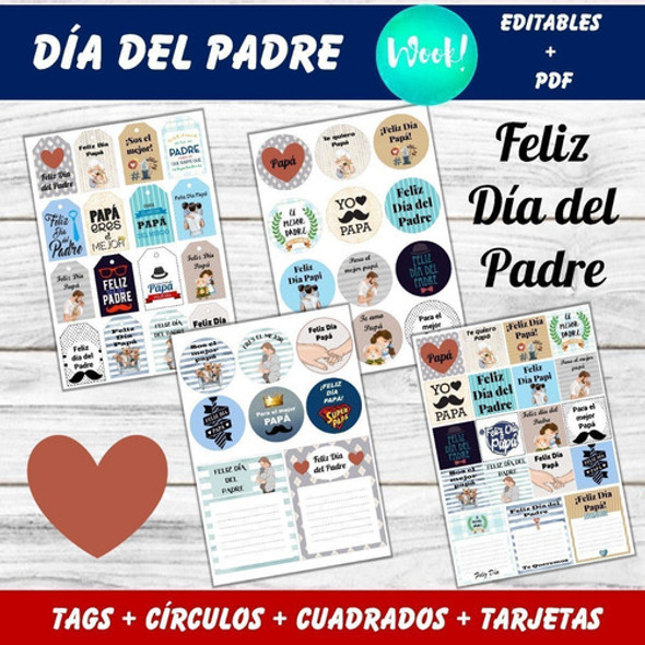 Kit Imprimible Día Del Padre Tags, Círculos Y Tarjetas Papá 1 Kit Imprimible Día Del Padre Tags, Círculos Y Tarjetas Papá 1
