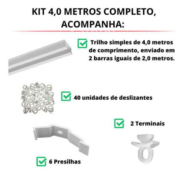 Trilho Suíço Alumínio 4 M Deslizantes + Presilhas + Terminal 1