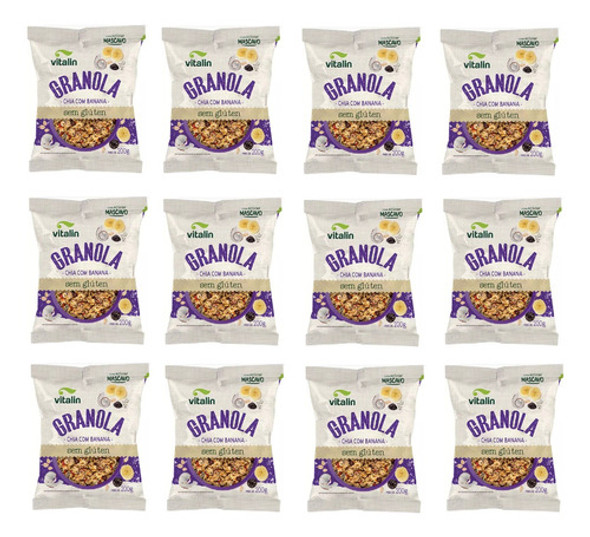 Kit 12 X Granola Chia Com Banana Integral Vitalin 200g 0