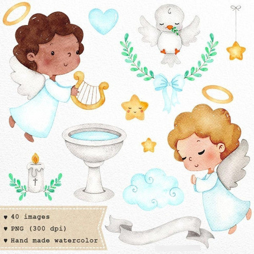 Kit Imagenes Png Angelitos Ángeles Bautismo Acuarela Ni41 0