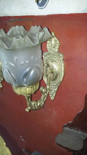 Aplique De Parede Arandela Com Tulipa Antigo Em Bronze Raro 1