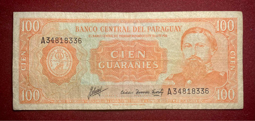 Billete 100 Guaraníes Paraguay 1963 Naranja Pick 199 B Díaz 0