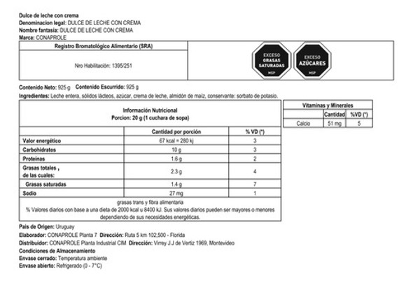 Dulce Crema De Leche Conaprole 925 Grs. 1
