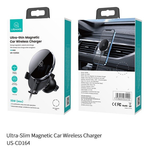 Us-cd164 Cargador Auto Magnético 15w Inalámbrico Ultra Delga 1
