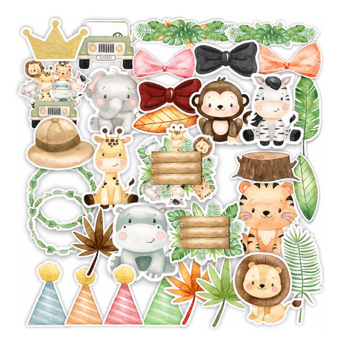 Pack Stickers Journal Art Bujo Scrapbooking Safari Acuarela 0