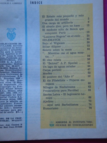 Selecciones Escolares N° 28 Año 1960 Vacaciones Ed. Codex 1