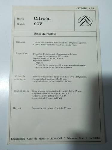 Citroen 2 Cv Ficha Técnica Sistema Eléctrico 0