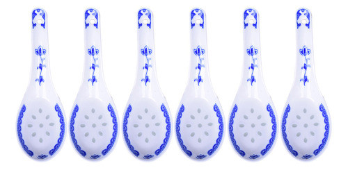 Colher De Aperitivo, Colher De Porcelana Azul E Branca, 6 Un 0
