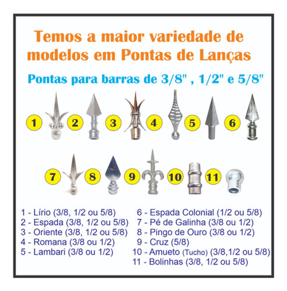15 Pontas De Lança Para Grades Portões Modelo Lírio 2 P 1