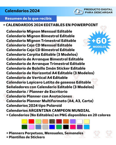 Kit Imprimible Calendarios 2024 Almanaque Pack Oro Editable 1