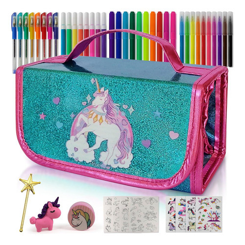 Kit Escolar De Unicornio, Boligrafos Y Fibras De Colores 0