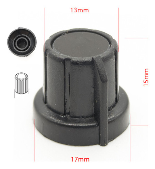 5 Perillas Potenciometro Negra 17mm X 14mm Eje Estriado 1