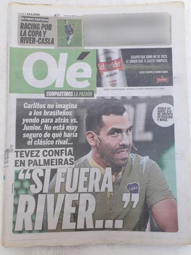 Diario Ole 14 Mayo 2018 Carlos Tévez Papu Gómez Biglia 0