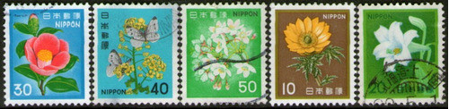 Japón 2 Series X 5 Sellos Usados Flores = Mariposa 1980-82 0