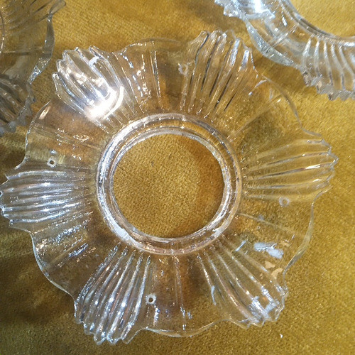 Platitos Vidrio Para Araña Antigua Juego Por 6 Con Agujeros 1
