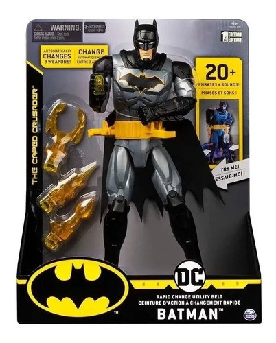 Muñeco Batman Original Cinturon Multiusos 20 Sonidos 30cm 0