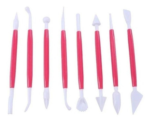 Kit 8 Peças Estecas  Com 16 Modelos De Ponta Branco Com Rosa 1
