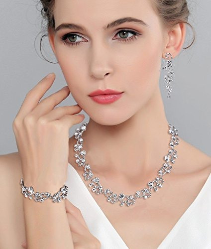 Siempre Fe Collar De Aretes De Plata Con Flores Austriacas P 1