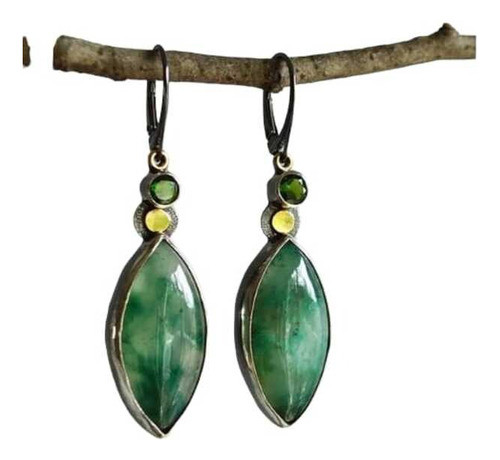 Aretes Caravanas Colgantes Con Gema Gotas Verde 0