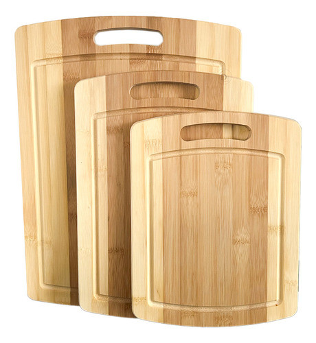 Set 3 Tablas De Picar Cortar Bambú Madera C/canaleta 0