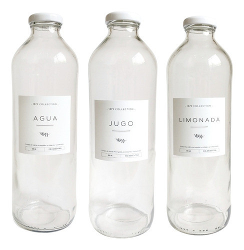Set 3 Botellas Vidrio Hermetic Etiquetas Lavables A Eleccion 0