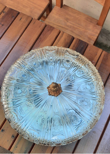 Plafón Techo Vidrio Tallado Y Bronce  Diam. 35cm. 3 Lamparas 1