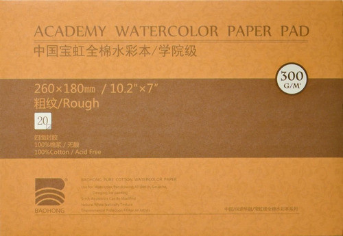Bloco De Papel Aquarela Academy Rough Baohong 300gsm 26x18cm 0