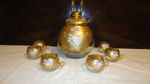Fino Juego Cristal Veneciano Coctel Antiguo Esmaltado Vealo 1