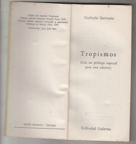 Atipicos Tropismos Nathalie Sarraute Por Juan Jose Saer 1968 1