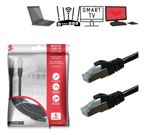 Cabo De Rede Ftp (patch Cord) Rj45 Cat 6 -blindado 5 Metros 0
