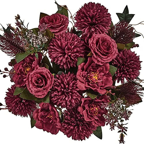 24 Cabezas Flores Artificiales Rosas, Flores De Peonías Fals 0