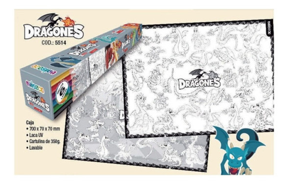 Dragones Super Laminas Para Pintar + Lapices Uniesco 5514 0