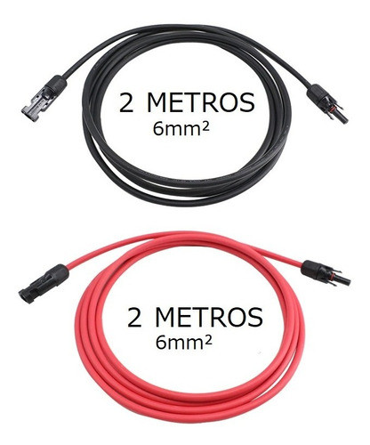 2m - Par Cabo Painel Solar Fotovoltaico 6mm Preto E Vermelho 1