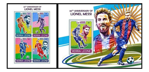 Fútbol - Messi 30 Años - Sierra Leona - Hojita + Block Mint 0