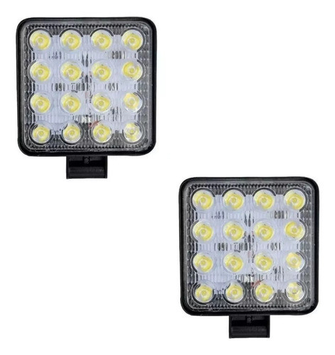 Faro Auxiliar 16 Led Cuadrado X2 48w 12v/24v Universal Auto 0