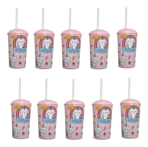 Vasos Plásticos Unicornio Gatito 600cc Souvenir X 10 Unid 0